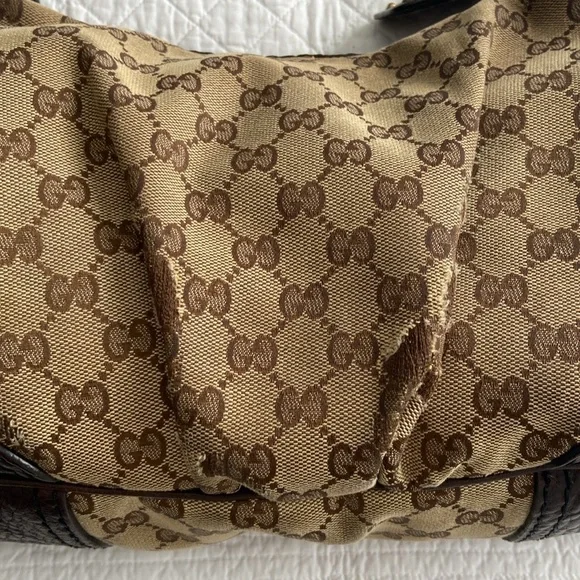 Gucci Jockey GG Monogram Canvas Brown Pebbled Leather Hobo Shoulder Bag - Picture 4 of 16